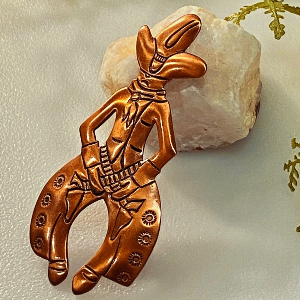 Navajo Vintage Bell Trading Post Copper Cowboy with Chaps Brooch/Pin RARE - Picture 3 of 9